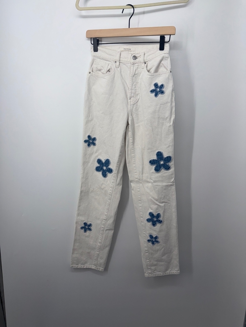 PacSun White Denim Jeans with Blue Floral Appliques
